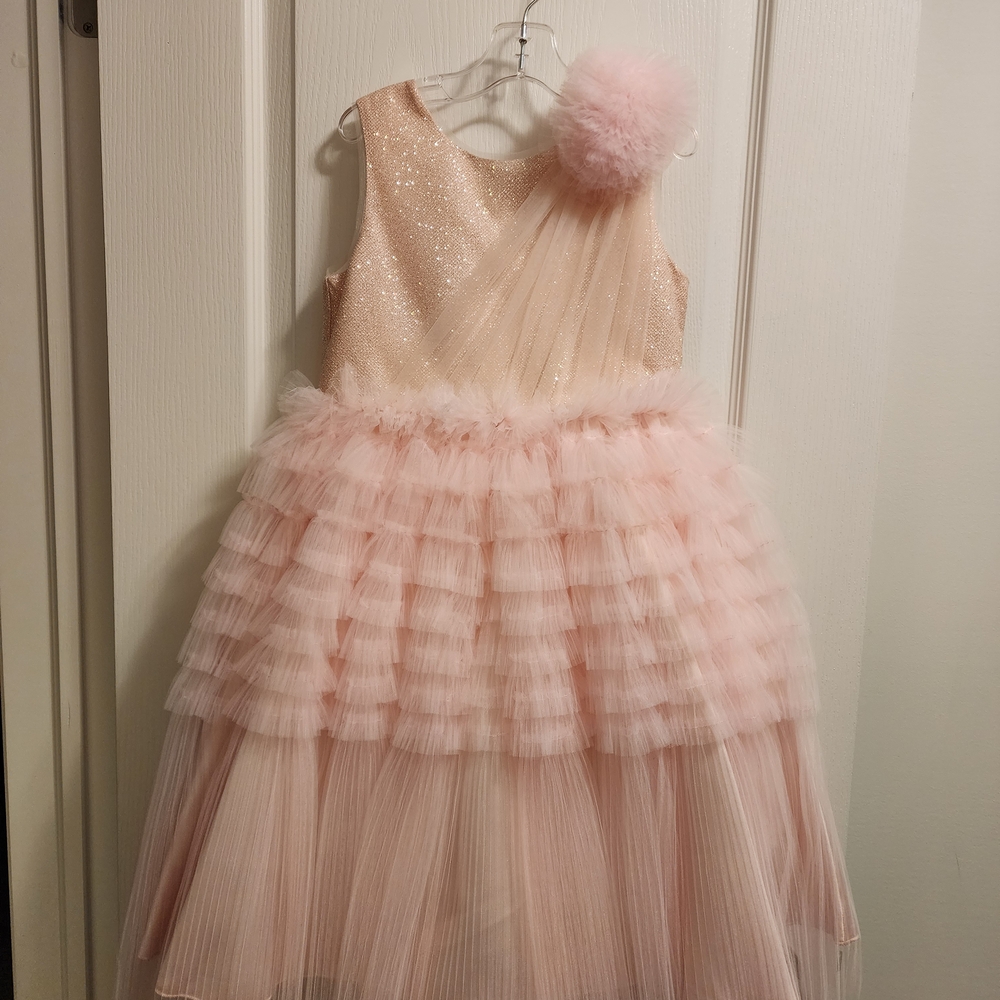 Pink Tulle Layered Dress with Glitter Top